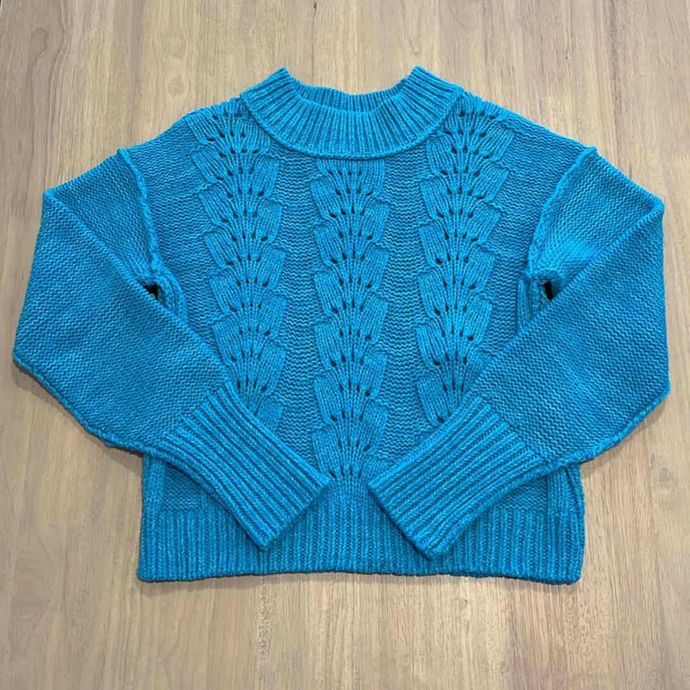 Free People Bell Song Pullover Knit Sweater Teal Blue Small